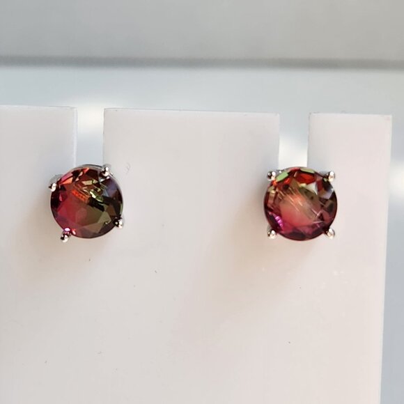 NIB 6mm 925 Silver 6mm Watermelon Tourmaline Stud Earrings - Picture 4 of 13